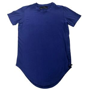 Pyer Moss Ryan T Shirt Mens Small Blue Side Zip Curved Hem Crewneck Short Sleeve
